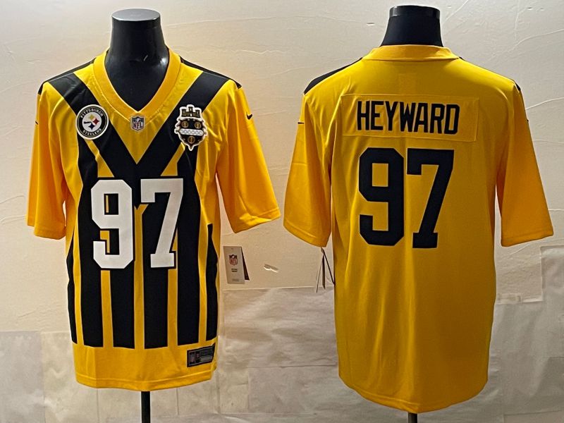 Men 2025 Pittsburgh Steelers #97 Heyward Yellow Retro Nike Limited NFL Jersey style 005
